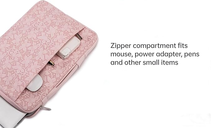 Kinmac Embossed PU Leather 360° Heavy Duty Protective Laptop Sleeve with Poacket (Pink Floweret, 12.5 inch-13.6 inch)