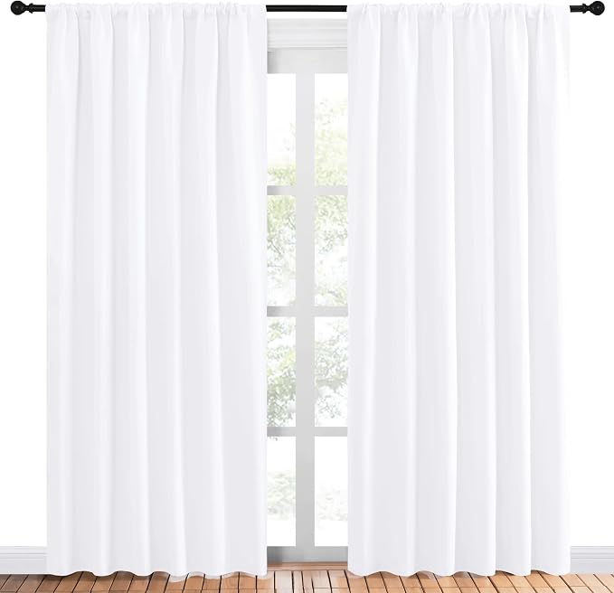 NICETOWN White Curtains, 50% Light Blocking Curtain Panels for Bedroom, Home Decoration Easy-Care Solid Rod Pocket Draperies/Drapes, Window Covering for Kitchen (2 Panels, 70 by 84, White)