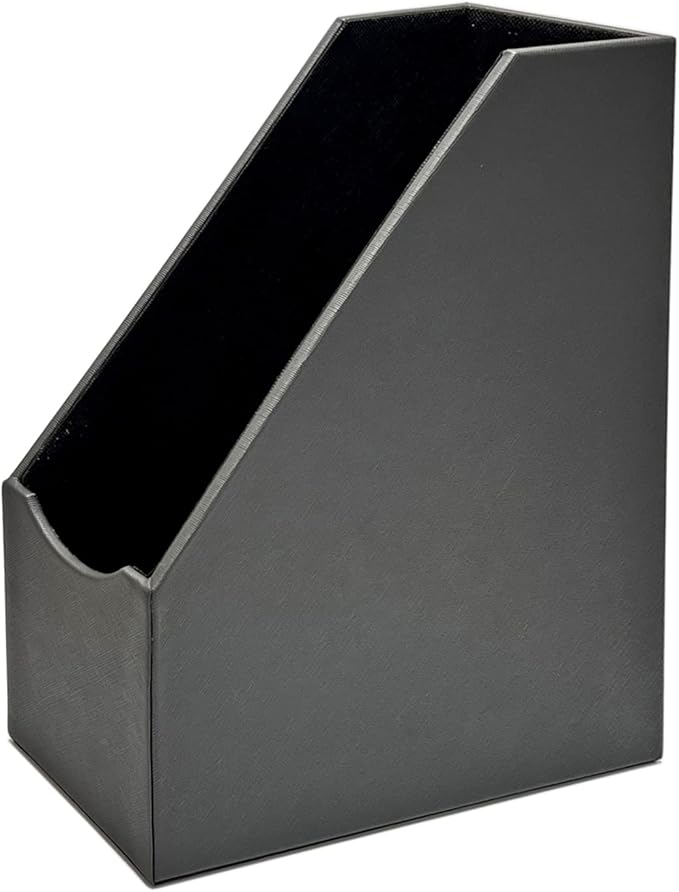 UnionBasic Magazine File Holder, Leatherette Desktop Document Organizer, Home Office Paper Holder File Storage Literature Sorter, Grey, Set of 4