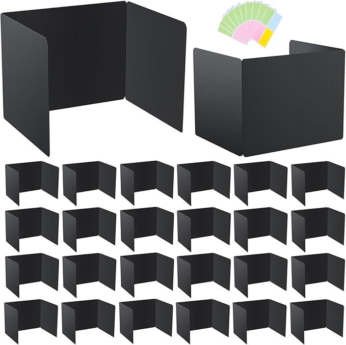 24-Pack Desk Dividers for Students, Plastic Privacy Shields Folders for Student Desks, Sturdy & Durable Testing Dividers for Classroom, Easy to Clean Classroom Privacy Folders School Supplies, Black