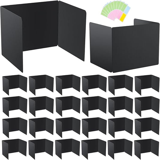 24-Pack Desk Dividers for Students, Plastic Privacy Shields Folders for Student Desks, Sturdy & Durable Testing Dividers for Classroom, Easy to Clean Classroom Privacy Folders School Supplies, Black