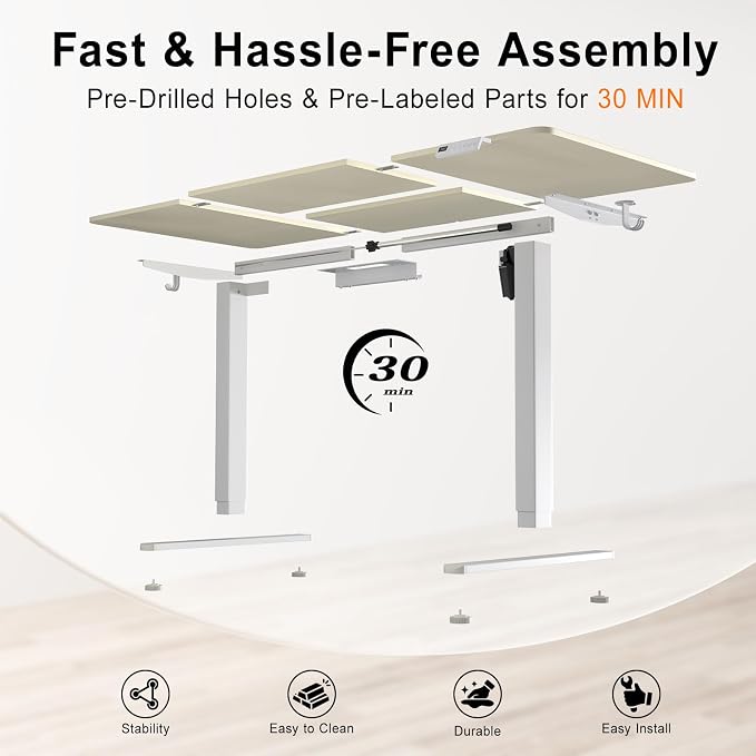 Adjustable Standing Desk, 60x28 Inch Electric Desk with 3 Memory Presets & Child Lock, Quiet Motor, Industrial Steel Frame, Dual Hooks, for Professional Workstation,Natural