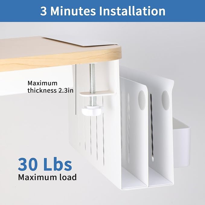 2 Tier Desk Side Storage Organizer, Under Desk Laptop Holder with Magnetic Pen Holder, No Drill Hanging Desks Caddy for Office & Home, Clamp On Desk Shelf for Tablet, Files, Accessories(White)