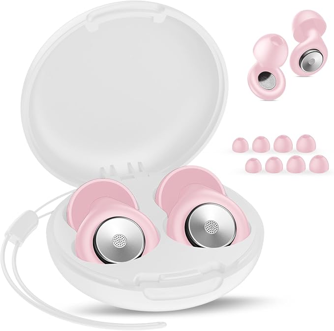 Earplugs for Hearing Protection and Noise Reduction, Sleeping Noise Cancelling, 30dB Soft Silicone Hearing Protection Earplugs, Reusable with Case & 8Eartips for Deep Focus, Light Pink