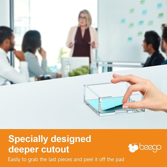 Beego Modern Elegant Crystal Clear Acrylic Sticky Note Holder Organizer - 3x3 in Square Notepad Holder - 3 Count - No Pads - Office Desk Organization