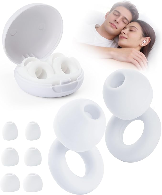 Ear Plugs for Sleeping, 28dB(SNR) Reusable Silicone Earplugs with 4 Sizes (S/M/L/XL) Eartips, Noise Reduction Ear Protection EarPlugs for Sleep, Airplane, Focus, Travel & Concerts, White