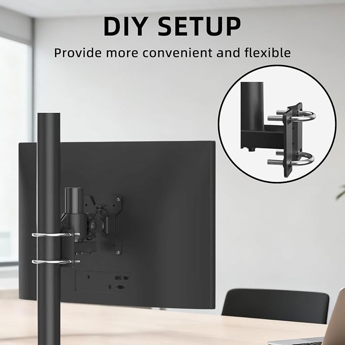 suptek Monitor Bracket Pole Mount Diameter Pole Adjustable Supports 0.8-2.4 Inch, Fits Monitor/TV Screens 13-32 Inch, Load Capacity 22lbs