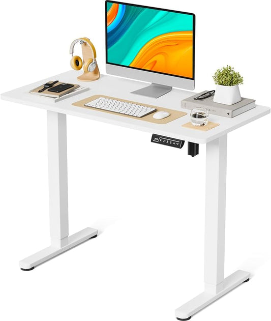 JOY worker Small Electric Standing Desk, 40" Whole Piece Height Adjustable | 40" x 20" White Narrow Sit Stand Desk with Memory Controller, Compact Mini Computer Workstation for Home Office Walking Pad