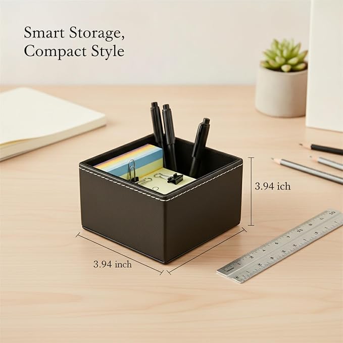 Declutter Your Workspace with This Compact PU Leather Storage Bin, Open-Top Caddy for Desk or Drawer Organization
