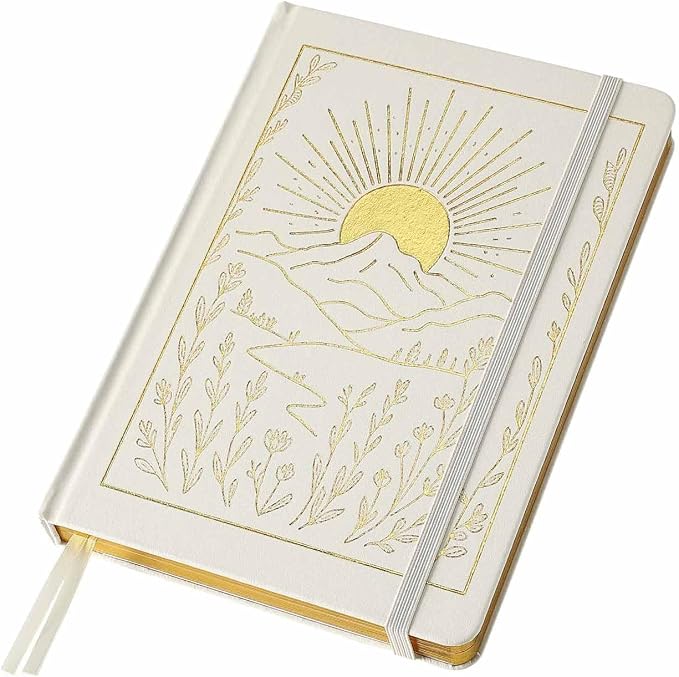 Dot Grid Journal with 160GSM Thick Paper, 192 Pages, A5 Dotted Notebook for Work, School, Travel | 180° Lay Flat, Foil Stamped Cover, Elastic Band, 2 Bookmarks & Inner Pocket (White)