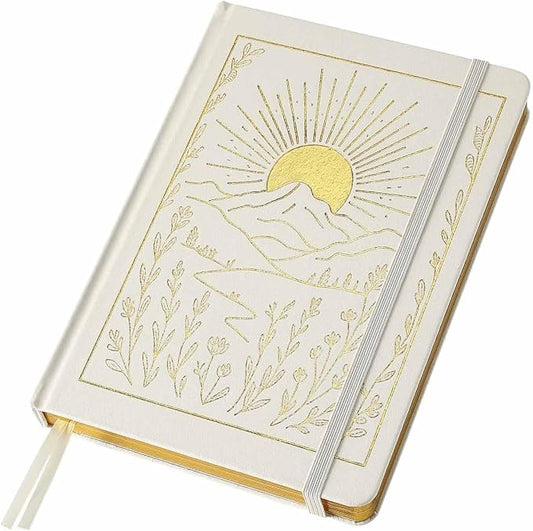 Dot Grid Journal with 160GSM Thick Paper, 192 Pages, A5 Dotted Notebook for Work, School, Travel | 180° Lay Flat, Foil Stamped Cover, Elastic Band, 2 Bookmarks & Inner Pocket (White)