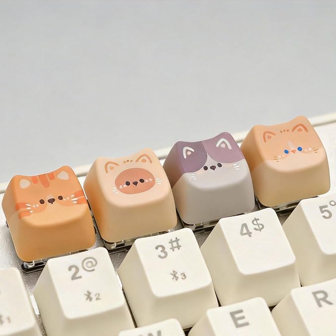 Artisan Keycaps, 4 Keys Cute Cat Custom Cover Caps for MX Mechanical Keyboard, Resin Handmade 1U Replacement for Esc Del Arrow Key (Cat Set)