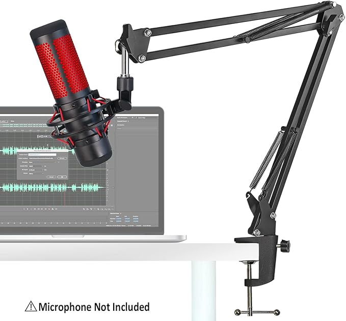 Mic Arm for QuadCast S - Boom Arm for HyperX QuadCast 2 QuadCast SoloCast, Blue Yeti, Fifine AM8, Rode, Shure, Razer, Gaming Mic and Most Microphones using 3/8" to 5/8" Adapter