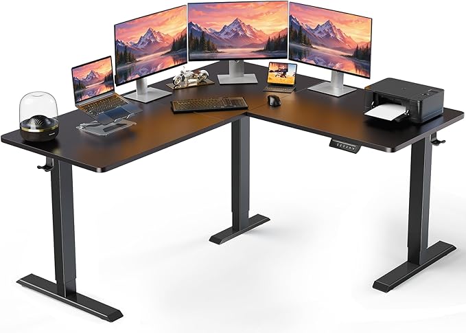 ErGear L Shaped Standing Desk, 63"x55" Electric Adjustable Height Sit Stand up Desk, Ergonomic Large Computer Table, Left & Right Interchangeable Installation, Suitable for Home Office, Black | Left & Right Interchangeable Installation, 4 Memory Preset...