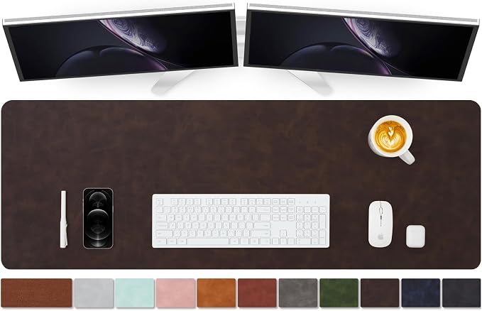 Distressed Leather Desk Mat - Non-Slip PU Desk Pad for Office and Home - Desk Organization and Accessories - Ideal for Large Mouse Pad and Desk Mats on Top of Desks(Espresso,47.2"x 17")