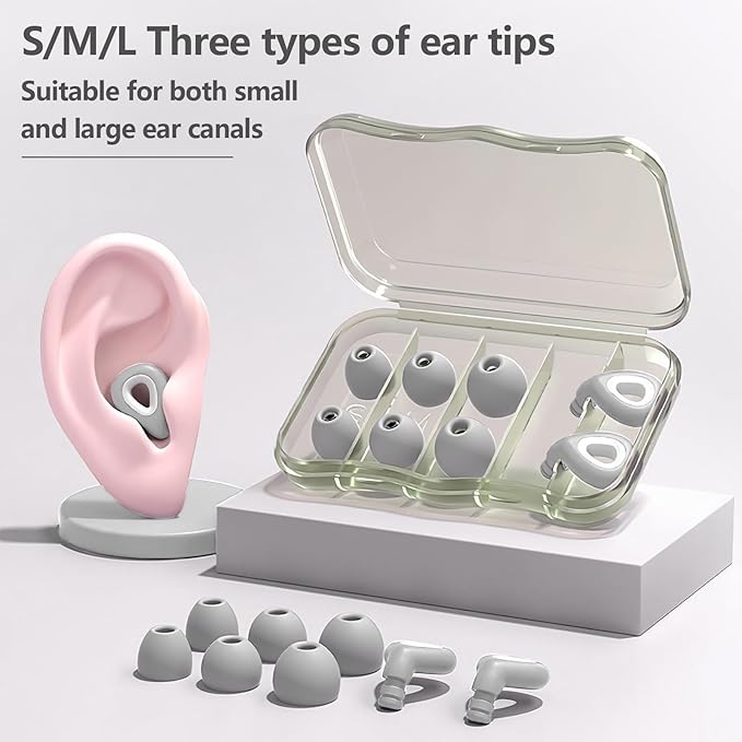 Ear Plugs for Sleeping Noise Cancelling - Grey Reusable Earplugs for 24dB Noise Reduction Snoring Concerts Sleep Deep Focus Work Travel Study, Silicone Flexible Hearing Protection Ear Plugs +3Tips