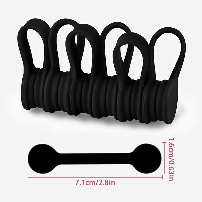 Viaky Magnetic Cable Ties 6-Pack,Silicone Cord Ties Cable Clips,Black | Magnetic Cord Organizers for Wires, USB Cables, Earphones,Reusable Twist Ties Wire Organizer for Home,Office,Kitchen,School