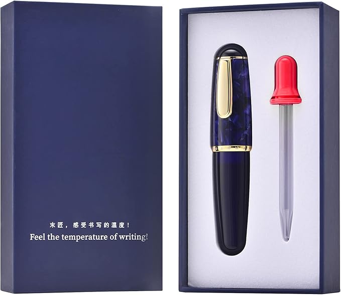 Lanxivi Majohn Q1 Fountain Pen Fude Pen Bent Nib Purple Blue Acrylic, Little Fat Man Eyedropper Filling Pocket Pen Large Capacity