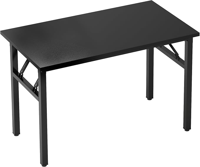 SogesHome Small Foldable Desk for Home Office, 39 Inch Compact Computer Table with Adjustable Leg Pads, No Assembly Needed Folding Writing Conference Desk Gaming Table for Small Spaces, Black
