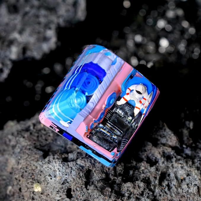 Astronaut Artisan Keycap Blue Spaceship - 1U ESC, R1 SA Profile Custom Handmade Resin Cherry MX Switch Key Cap Mechanical Keyboard, Cool Tech Gifts for Men, Dad, Father, Gamer, Space Lover