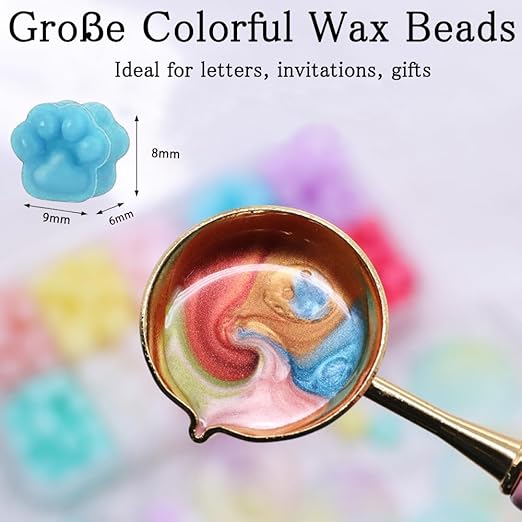 Wax Seal Cat Paw Beads Kit with Stamp, 23 Colors Sealing Wax Pellets with Christmas Tree Crystal Ball Style Brass Stamp for Christmas Invitation Letter Envelope Gift Cards 322Pcs Beads