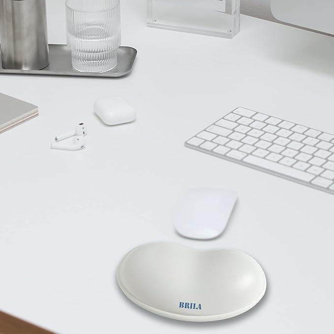 BRILA Ergonomic Silicone Mouse Wrist Rest, Cooling Silica Gel PU Leather Mouse Wrist Support Pad for Office Work and Laptop Computer Gaming (White Leather)