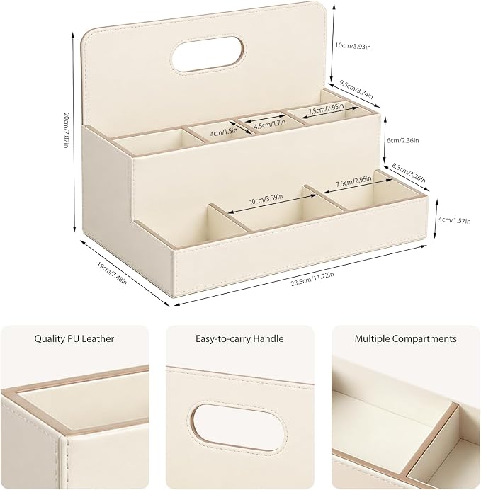 Mail Organizer Countertop, Office Desk Accessories Bill Sorter File Holder | PU Leather Aesthetic 8-Slot Art Supplies Storage Box for Stationery,TV Remote Control,Letter,Notebook,A4 paper,Home Decor