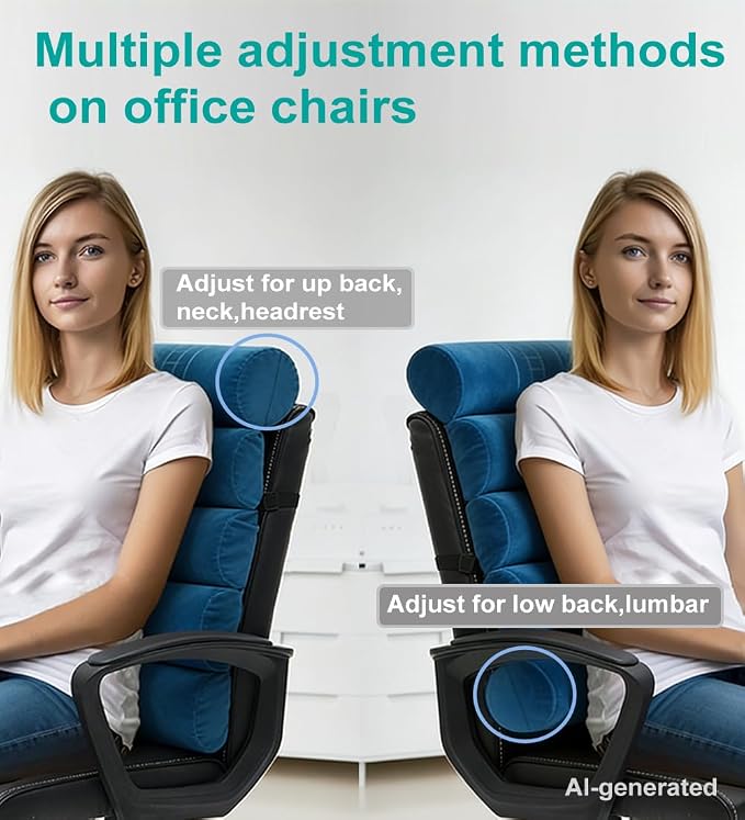 Ergonomic Lumbar Support Pillow for High Back Office Chair - Adjustable 6 Semicircular Back Cushion,Backrest for Desk/Gaming Chairs,Neck/Upper/Lower Back Pain Relief (Blue Short Velvet)