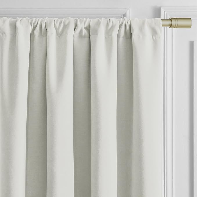 Joydeco Vanilla Grey Velvet Curtains 108 Inches 2 Panels,Luxury Thermal Insulated Soft Curtains for Bedroom & Living Room, Room Darkening Velvet Drapes, Rod Pocket (52W x 108L)