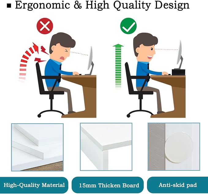 TEAMIX White Monitor Stand Riser, 2 Pack Wood | Dual Stand for 2 monitors. Holds 80 lbs, Stack or Separate Adjustable Use, Fits laptop, TV, PC. For Home Office, Gaming