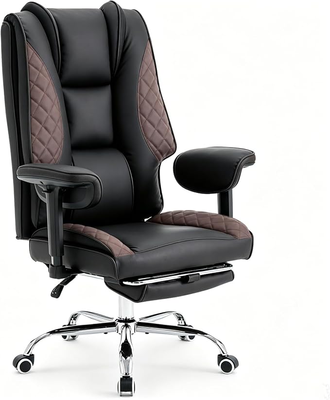 Big and Tall Office Chair，Heavy Duty Wide Executive Office Chair | Breathable Leather，Double-layered Backrest，Seat Cushion Designed of Deluxe Embroidery Leather，Foot Rest, Adjustable Armrests