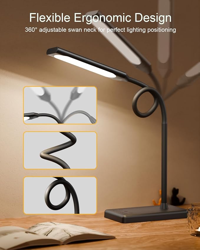 Adjustable LED Desk Lamp with Wireless Charging & Touch Control | 5 Colors & 6 Brightness Levels Eye-Caring Office Light with Memory & Timer