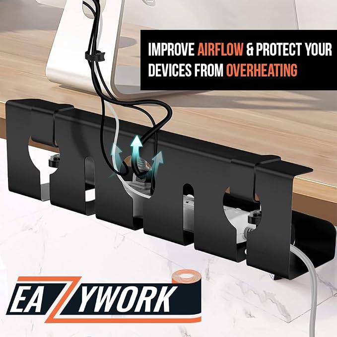 2Pcs 15.75 Inch Super Sturdy Gaming Cable Management Standing Desk wire organizer Large cord basket Under desk rack Mount With Clamps & Screws power strip holder chord organization j channel No Damage
