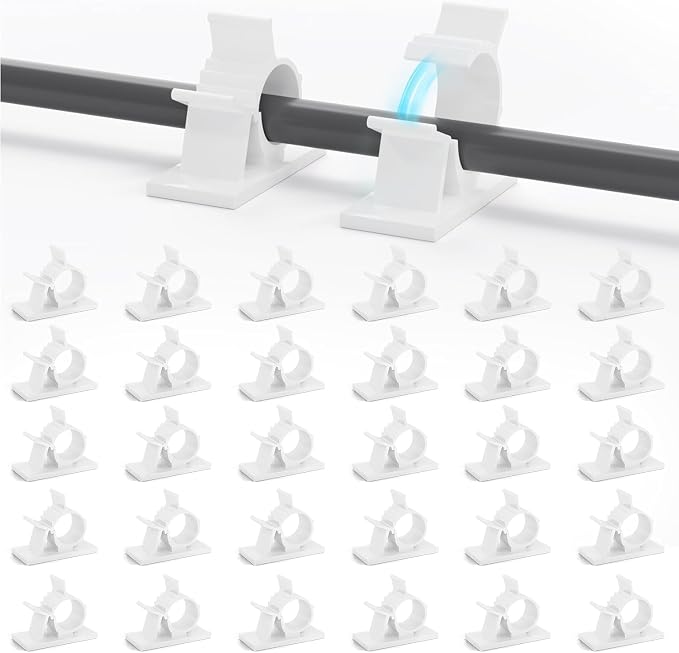 Viaky White Adhesive Cord Clips, 30Pcs Cable Clamps Adjustable Wire Holder | Reusable Nylon Electric Cord Organizer for Car Home Office Desk Wall Nightstand Cable Clips for Cable Width 0.6''(15.4mm)