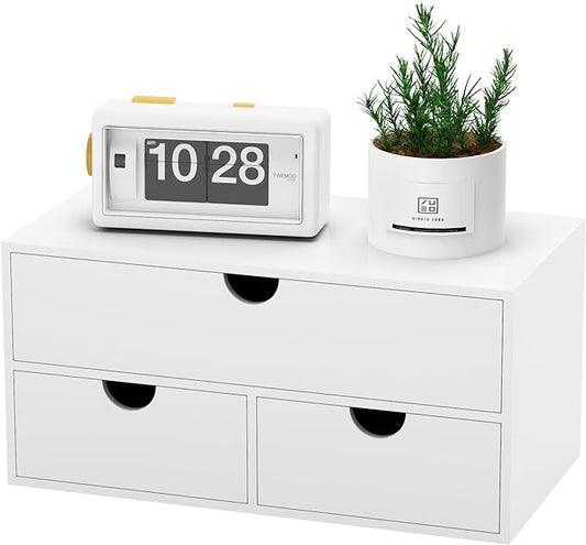 Bamboo Desk Organizer with Drawers Desktop Storage Drawers for Bills Office Supplies Kitchen Utensils Organizing Tool for Home Classroom Organization No Assembly (White)