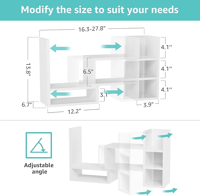 NUTIKAS Desk Shelves Desktop Organizer Shlef - White Office Organization for Top of Desk Organizers and Accessories Corner Bookshelf Table Top Shelving Small Hutch Decorations for Women Office