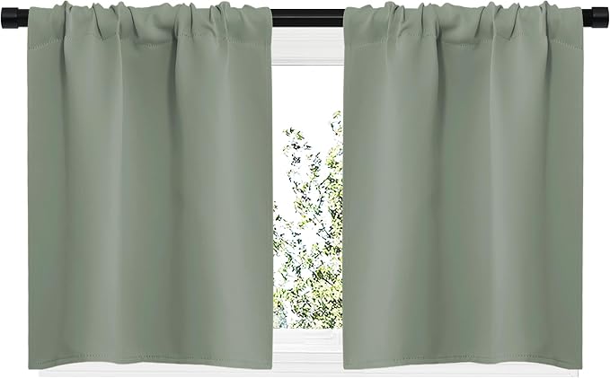NICETOWN Window Curtains Blackout Drapes - Thermal Insulated Solid Rod Pocket Blackout Curtains/Draperies for Living Room (Sage Green, One Pair, 29 by 20-Inch)