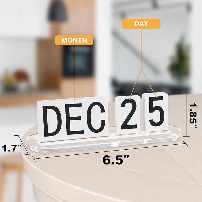 Mini Acrylic Perpetual Desk Calendar for Desk, Daily Desktop Calendar with Acrylic Month Date Large Display Blocks, Farmhouse Vintage Office Desk Accessory for Home Office Decor, Reusable Yearly