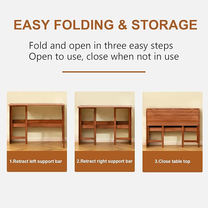 41" Bamboo Folding Desk with Bookshelf, Folding Bamboo Desk for Small Spaces, Computer Table Space Saving, Wooden Desks for Home Bedroom Study Office Bamboos Writing Desks, Brown