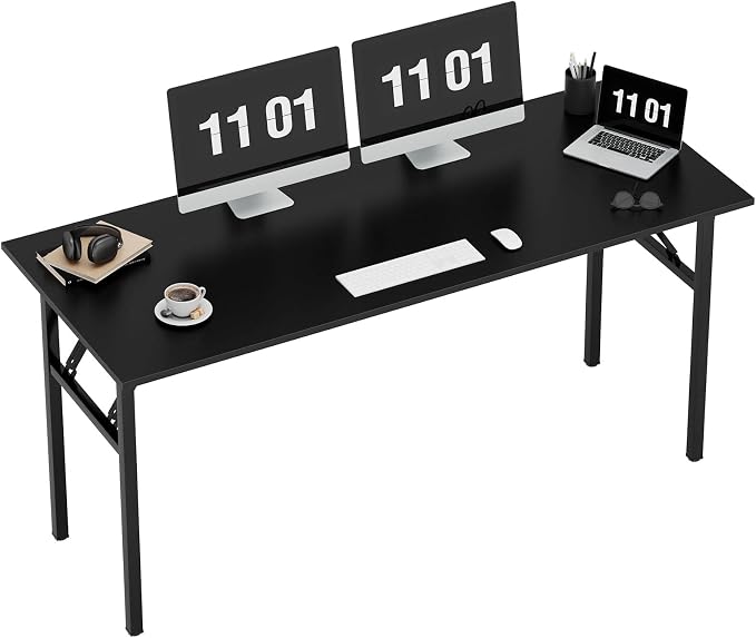 SDHYL 62 inches No Assembly Foldable Computer Desk for Home Office Workstation, Study and Writing, Functional Home Office Folding Desks for Small Spaces, Black