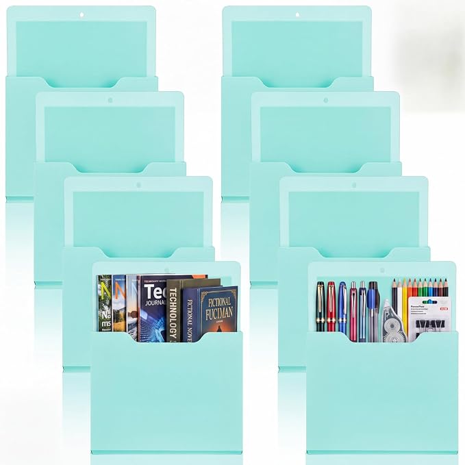 Gilprop 8 Pack Magnetic File Holder, 10"x13"x1.2" Magnetic Wall File Folders for Whiteboard, Hanging Classroom Organizer Storage, Refrigerator Magazine Holder for Mail Letters Paper Desk Office