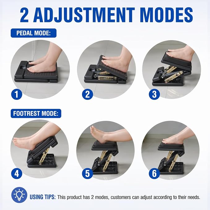 Adjustable Footrest with Removable Foam Cushion, Under Desk Footrest with Massage Beads for Car, Home, Office Stool, 4-Level Height for Improved Posture Back&Hip Pain Relief(Black Plus)