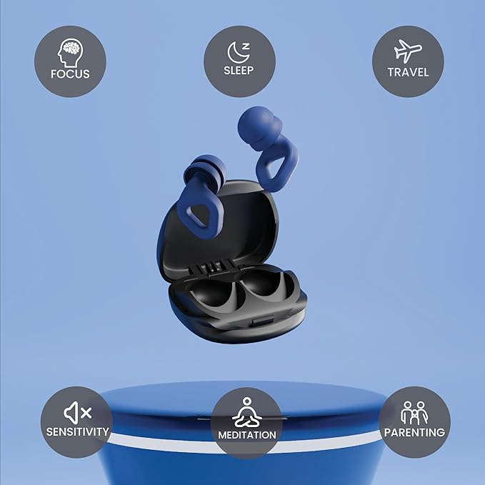 Zenz Unwind Pro Ear Plugs for Sleeping Noise Reduction – Soft Silicone Reusable Earplugs for Sleep, Focus & Work – 35dB Noise Reduction with Storage Case – XS/S/M/L Eartips (Lagoon Navy, One Size)