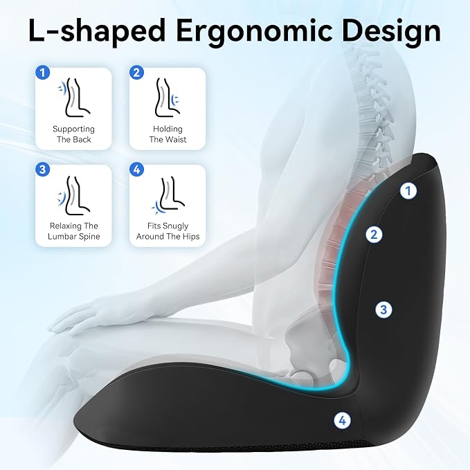 Seat Cushion for Office Chair and Car, Lumbar Support Pillow for Chair | Memory Foam Ergonomic Orthopedic Cushion Relieve Tailbone Sciatica Lower Back Pain for Office Desk Chair, Car, Truck, Black