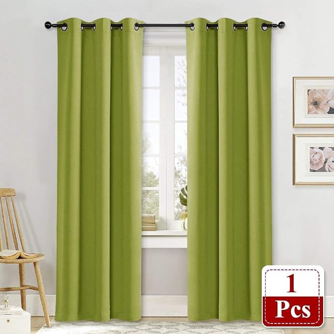 NICETOWN Green Curtain for Bedroom 84 inches Window Treatment Thermal Insulated Solid Grommet Blackout Drapery/Drape for Doors (1 Panel, 42 Wide by 84 Long, Fresh Green)