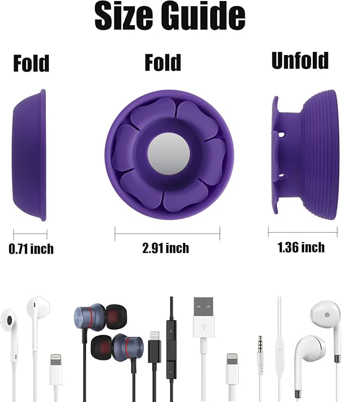 MAIRUI Wired Earbud Case Earphone Headphone Cord Organizer Earbuds Wrap Soft Silicone Magnetic Holder Storage Tangle Free Cable Winder(Purple)