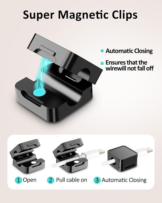 20 Pack Cord Organizer Holder, Strong Adhesive Desk Cable Management Magnetic Easy Open,Organize Phone Charging Cords Wire Holder Organizer Neatly for Home,Office,Car,Desk,Nightstand