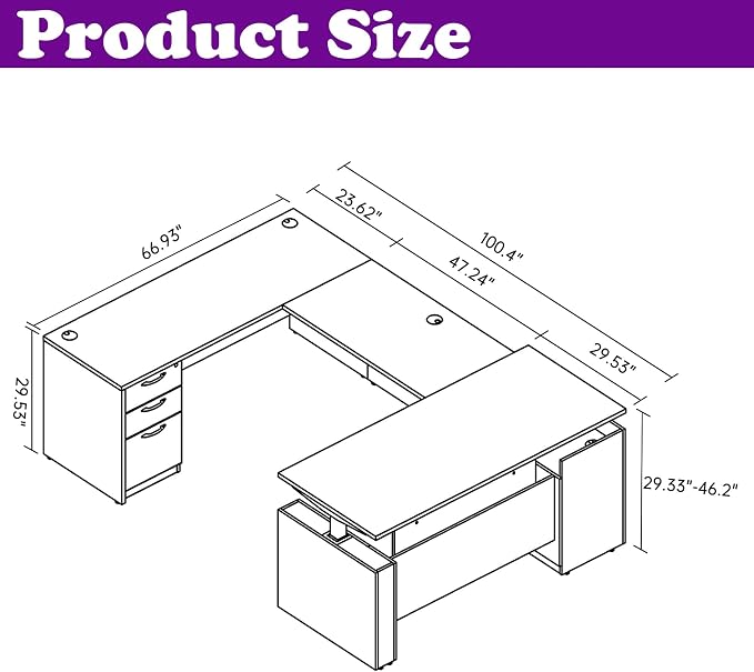100.4'' U Shaped Executive Standing Desk with Pre-Assembled Frame & Lockable Cabinets, Height Adjustable Desk Dual-Motor Sit-Stand Workstation for Corporate & Home Office (Espresso-U)
