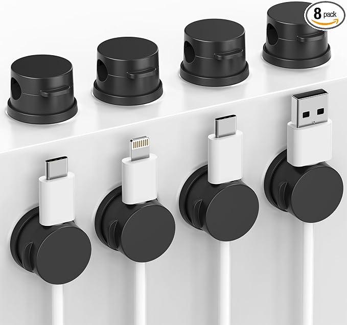 Inchor Cord Organizer, Rotatable Cable Organizer 8 Pack, No-Residue Adhesive Spring Cable Clips, Cord Holder for Nightstand, Kitchen, Office Accessories and Car (Black)