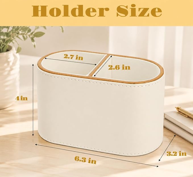 PU Leather Pen Holder, Desk Organizer Caddy with 2 Compartments | Multifunctional Remote Control Holder, Eyeglass Holder, Stationery Case for Office Supplier, Home